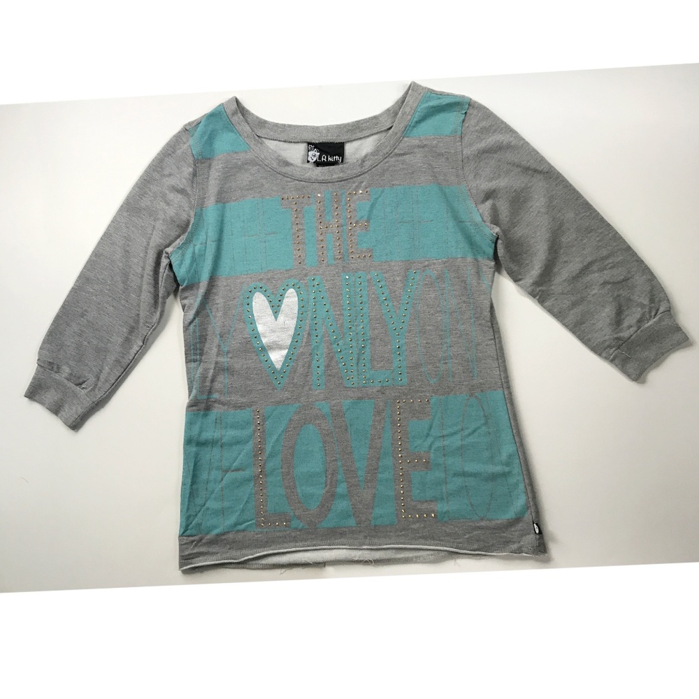 L.A. Kitty Pullover Sweatshirt Gray & Light Blue